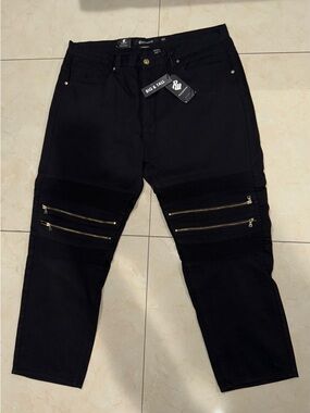 Rocawear Jeans W44 L32 Black Tapered Moto Zipper Biker Big & Tall